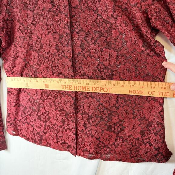 VTG Mobwife Red Lace Blouse WOMENS SIZE XL Whimsigoth Y2k Button Up NY&CO L/S - Picture 10 of 11